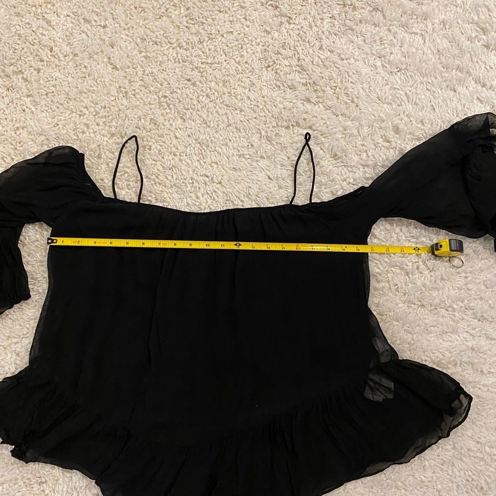 Zara Trafaluc Cold Shoulder Top Black Ruffle Chiffon Spaghetti Strap Blouse L - Picture 11 of 12